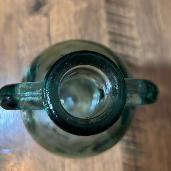 Antique Blow Mold Blue Green Jug with Handles Late 1800s Early 1900s - Picture 4 of 9